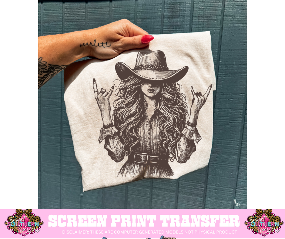 SINGLE COLOR SCREEN PRINT TRANSFER   - WESTERN GIRL