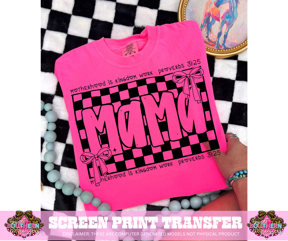 SINGLE COLOR SCREEN PRINT TRANSFER   - MAMA BOW CHECKERED