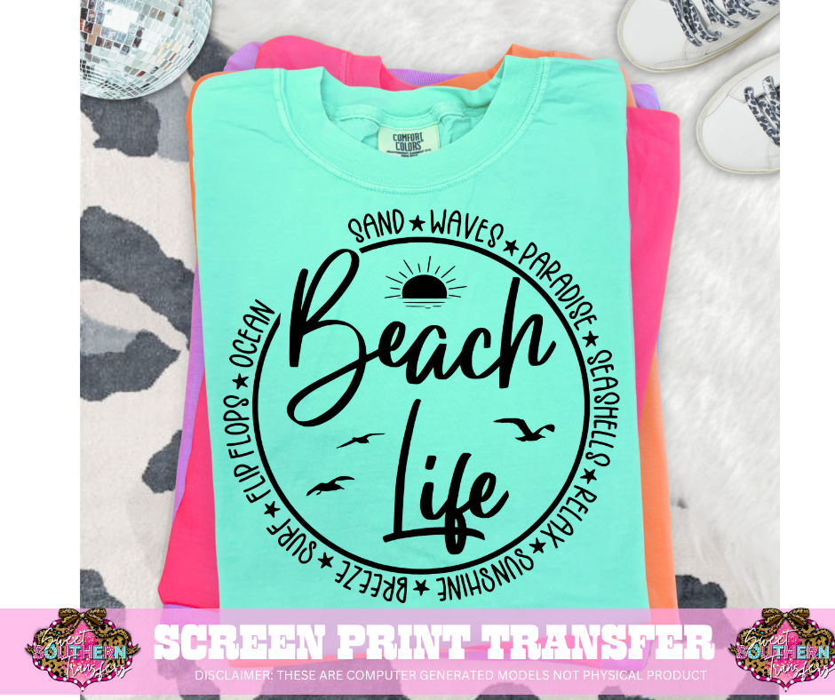 SINGLE COLOR SCREEN PRINT TRANSFER   - BEACH LIFE