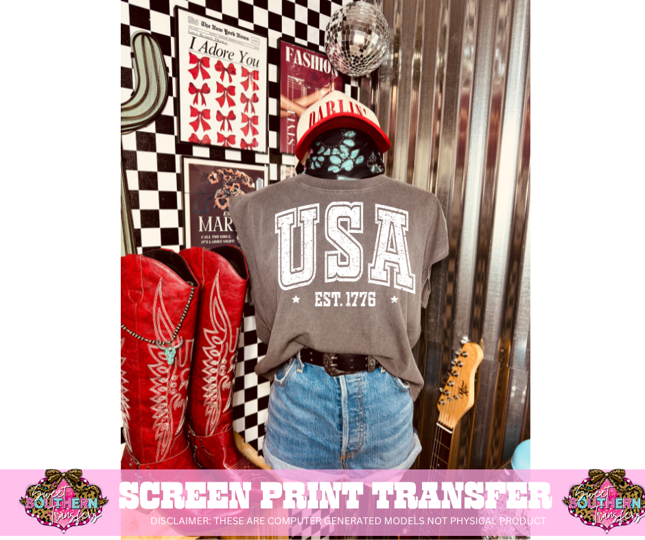 SINGLE COLOR SCREEN PRINT TRANSFER   - USA VARISTY
