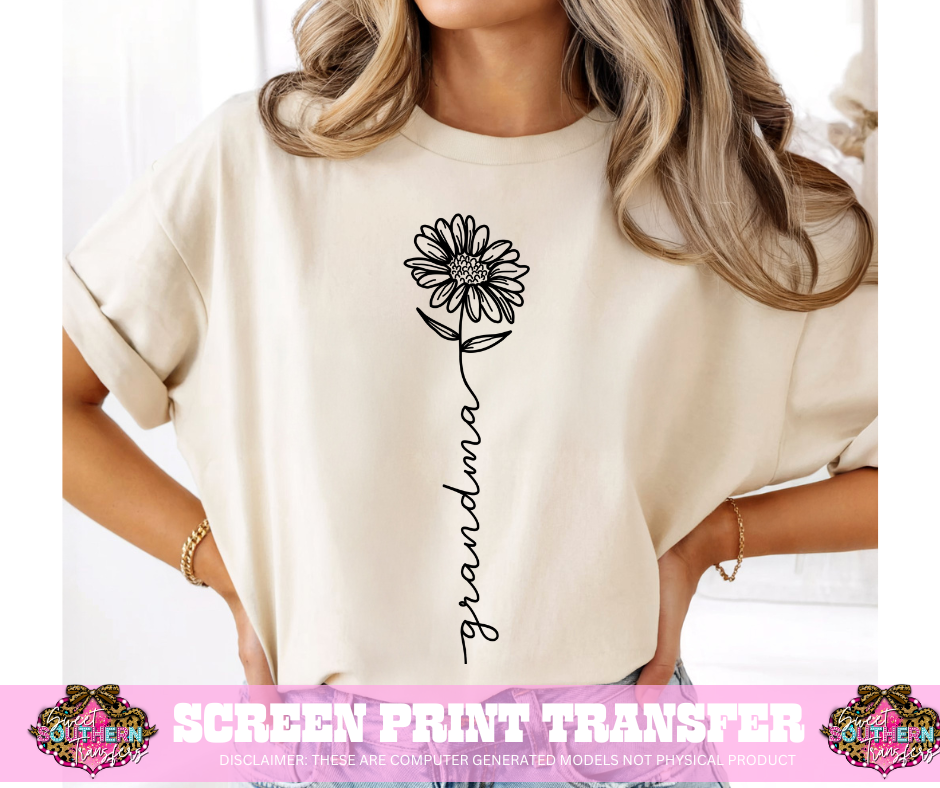 SINGLE COLOR SCREEN PRINT TRANSFER   - GRANDMA FLOWER