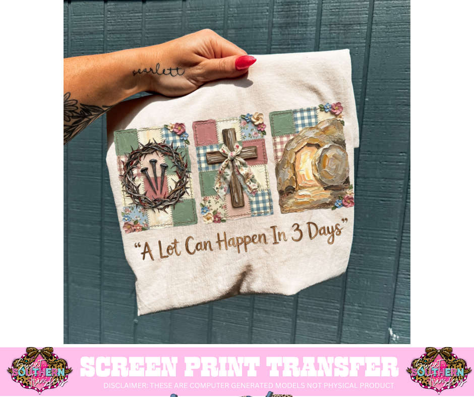 FULL COLOR SCREEN PRINT  - ALOT CAN HAPPEN IN 3 DAYS