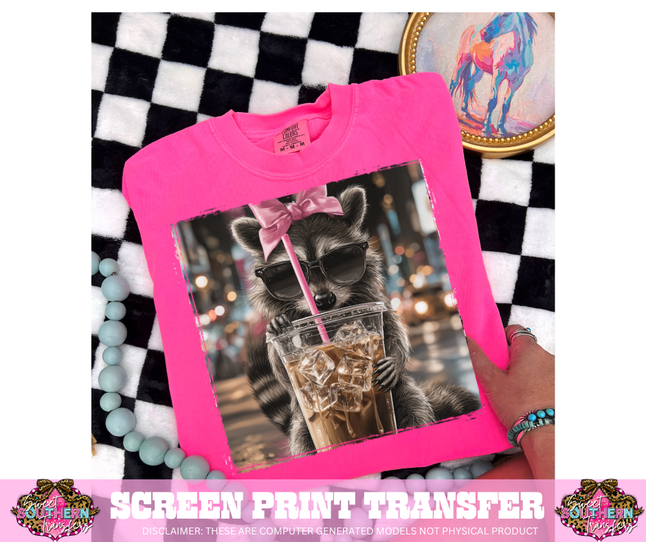 FULL COLOR SCREEN PRINT  - RACOON COFFEE BOW