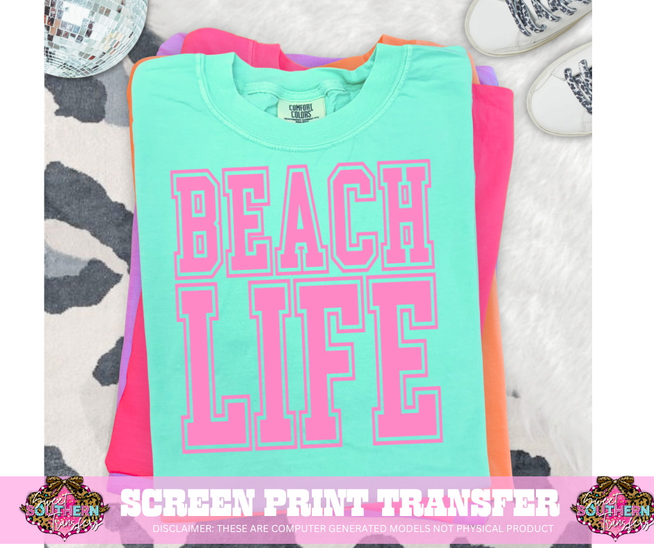 SINGLE COLOR SCREEN PRINT  - BEACH LIFE PINK
