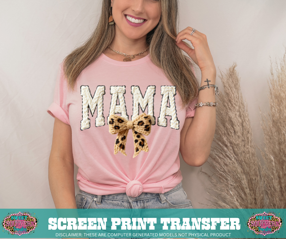 FULL COLOR SCREEN PRINT  - MAMA WHITE CHEETAH BOW