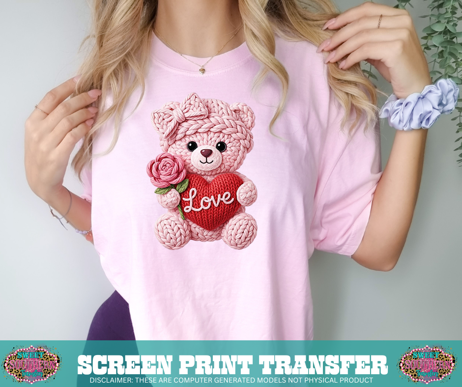 FULL COLOR SCREEN PRINT  - LOVE PINK TEDDY BEAR