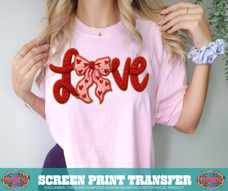 FULL COLOR SCREEN PRINT  - LOVE YARN BOW
