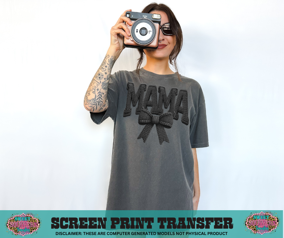 FULL COLOR SCREEN PRINT  - MAMA BLACK YARN BOW