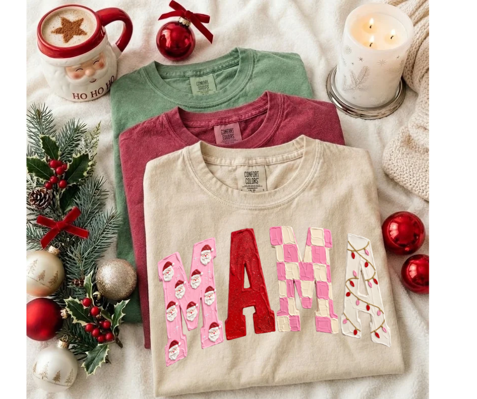 FULL COLOR SCREEN PRINT - MAMA SANTA LIGHTS – Sweet Southern Transfers LLC