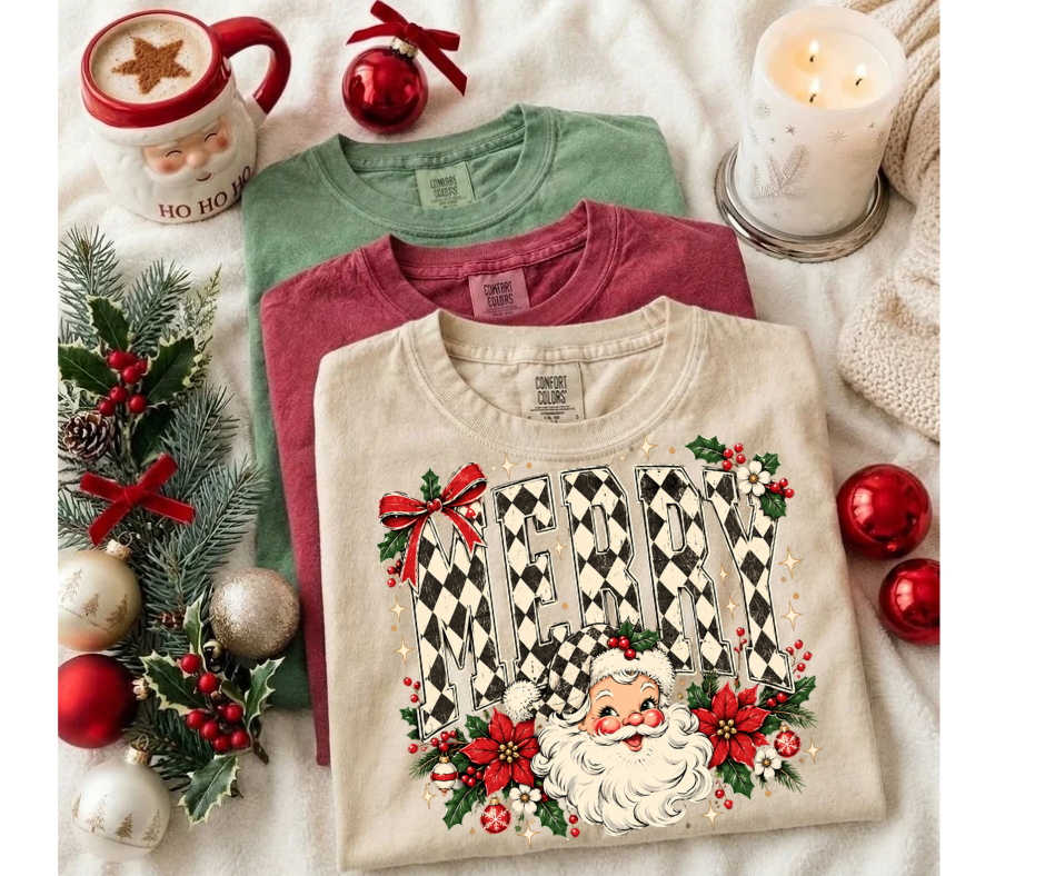 FULL COLOR SCREEN PRINT - MERRY SANTA CHECKERD P