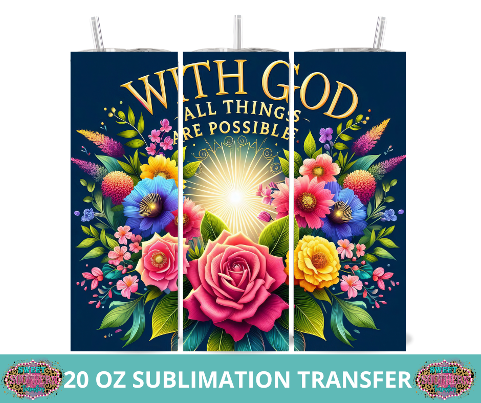 20 OZ SUBLIMATION TUMBLER WRAP - ALL THINGS POSSIBLE GOD