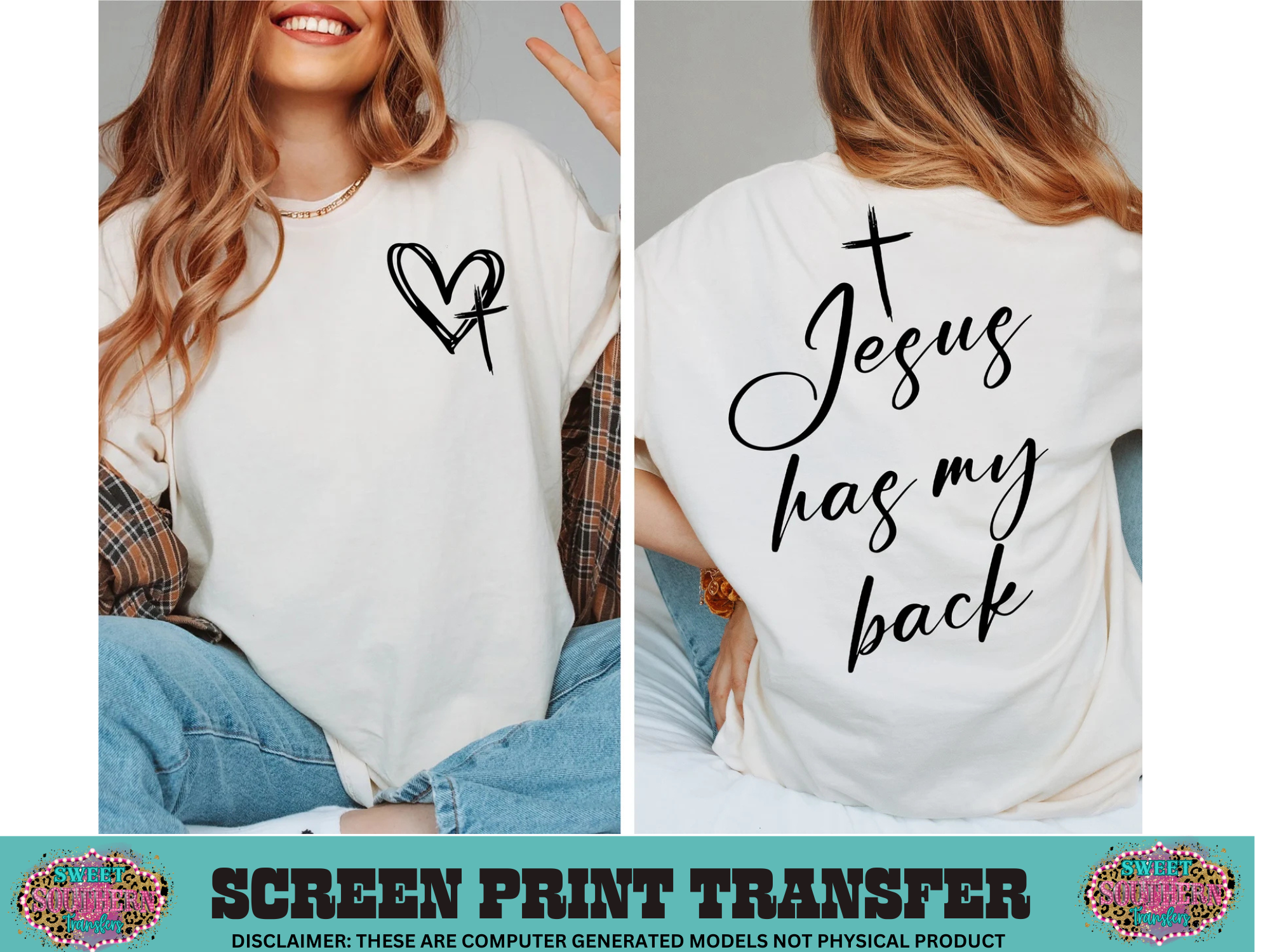SINGLE COLOR SCREEN PRINT - JESUS HAS MY BACK