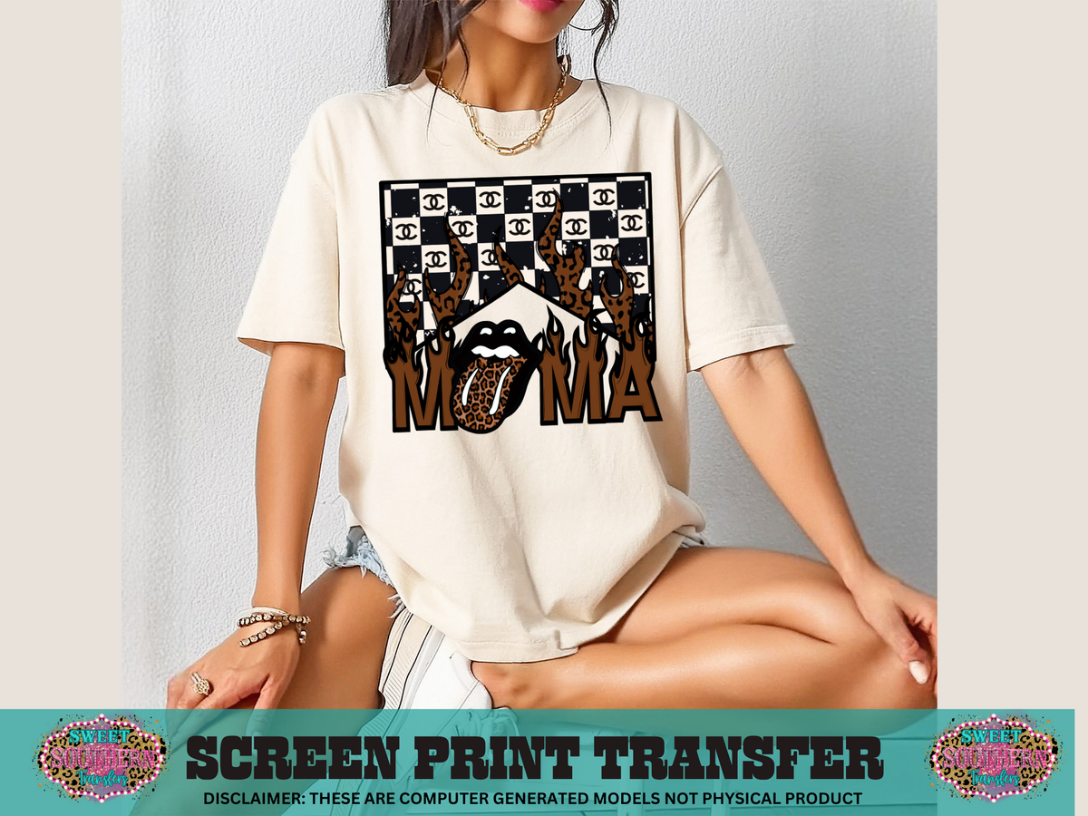 FULL COLOR SCREEN PRINT  - MAMA CHEETAH FLAMES