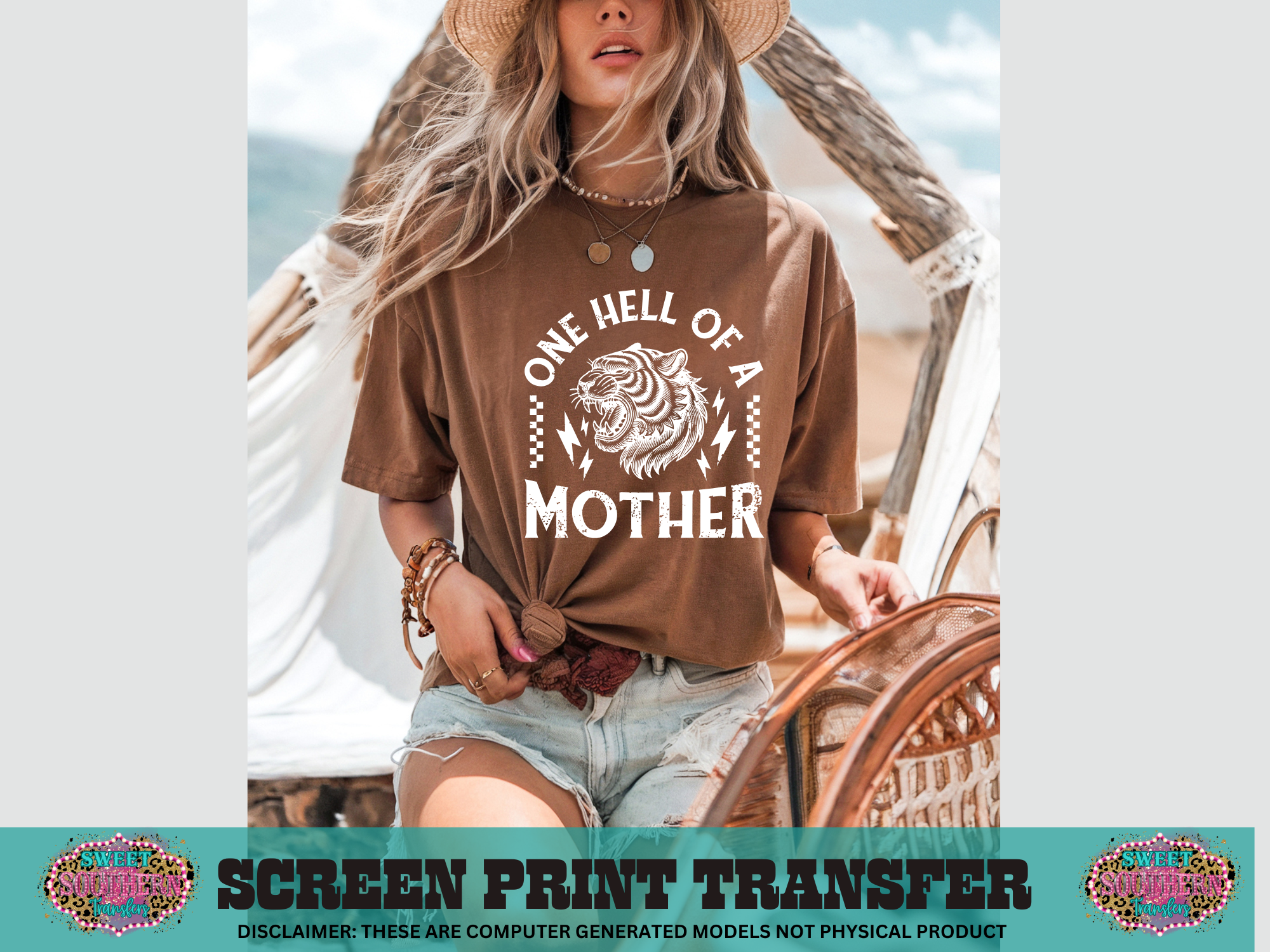 SINGLE COLOR SCREEN PRINT -  ONE HELL OF A MOTHER (BLACK NOT WHITE)