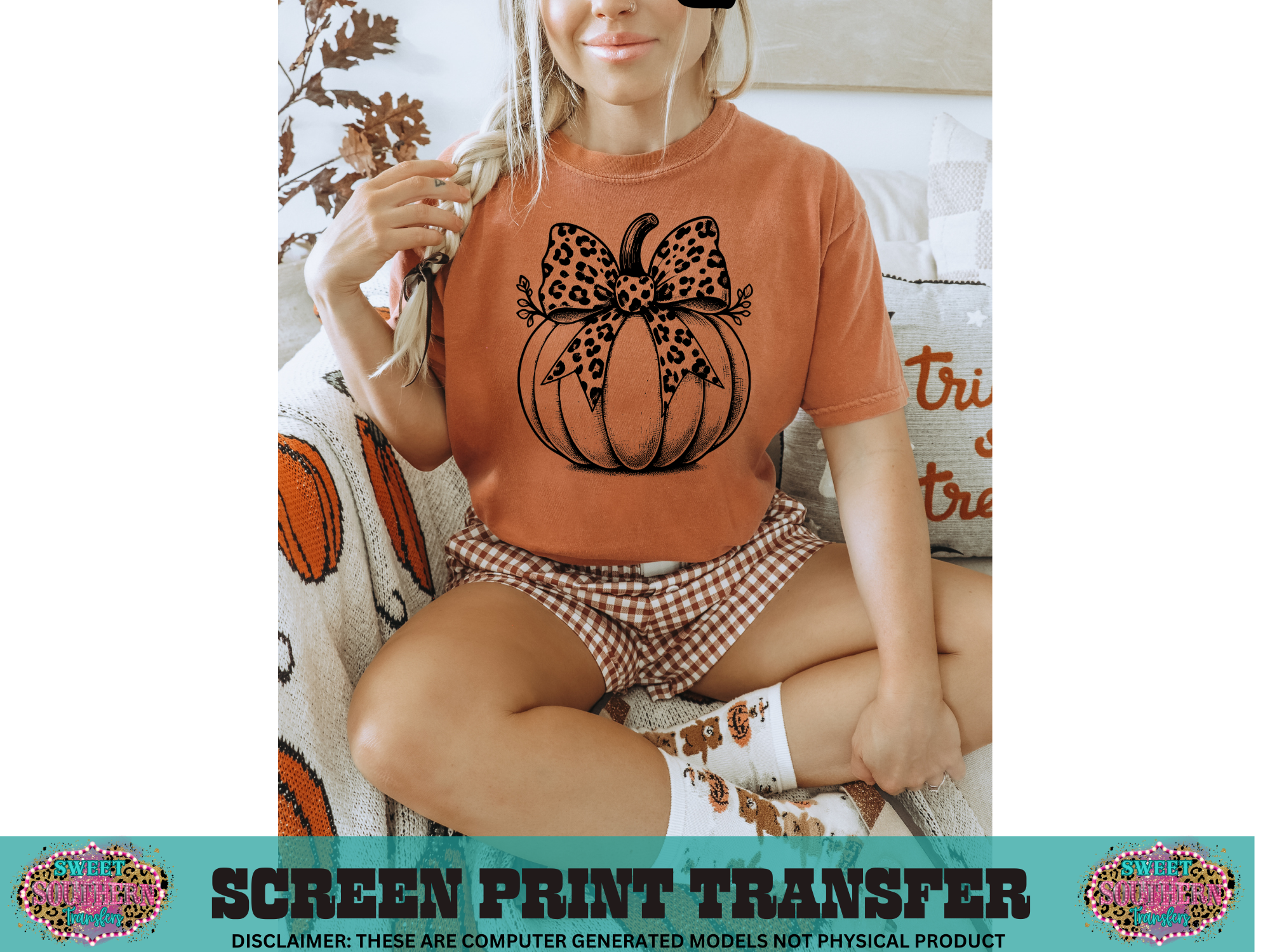 SINGLE COLOR SCREEN PRINT - PUMPKIN CHEETAH BOW