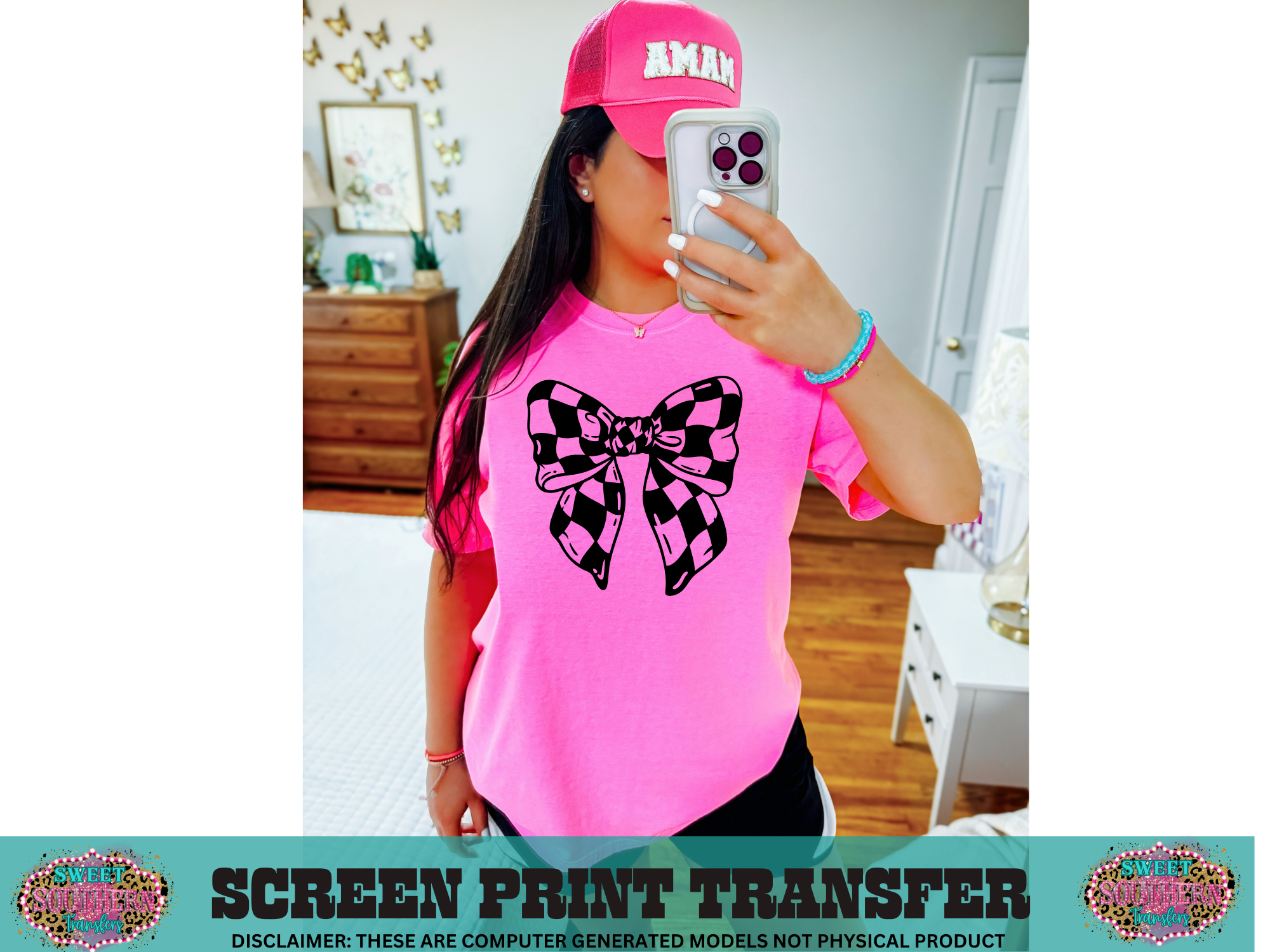 SINGLE COLOR SCREEN PRINT - CHECKERED BOW