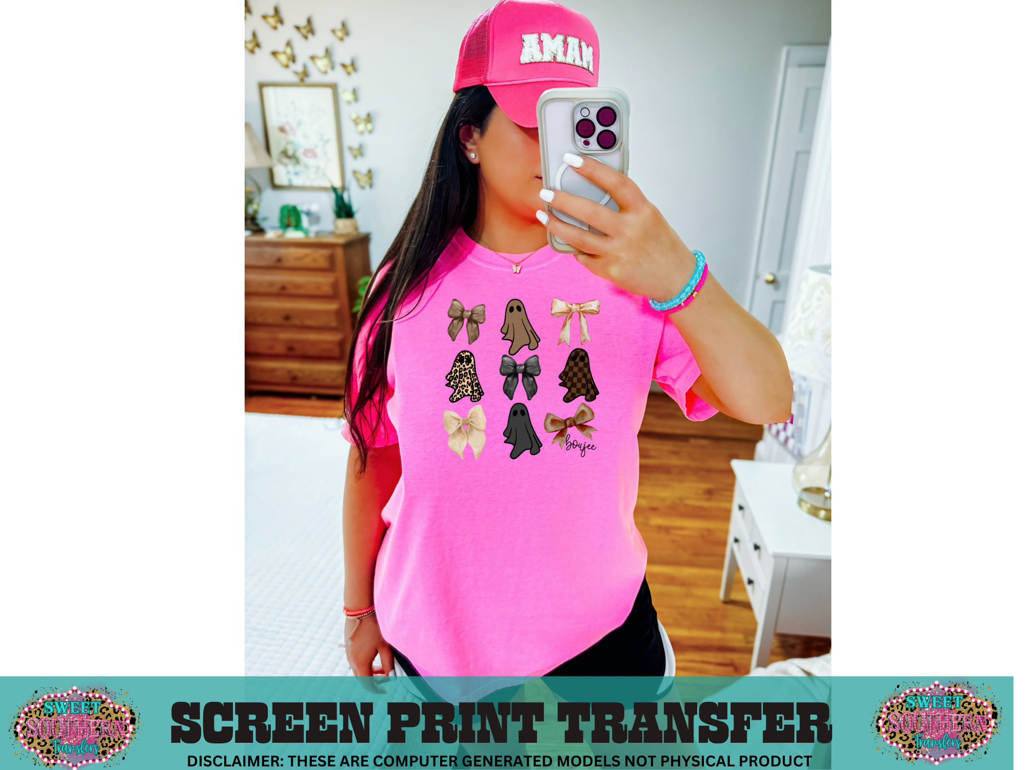 FULL COLOR SCREEN PRINT  - BOUJEE BOW GHOSTS