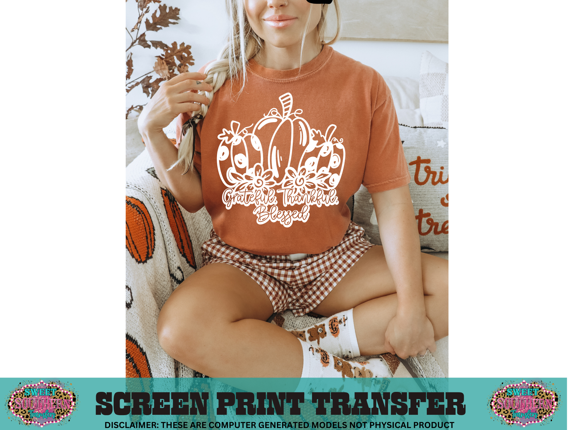 SINGLE COLOR SCREEN PRINT - GRATEFUL , THANKFUL , BLESSED