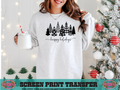 SINGLE COLOR SCREEN PRINT - HAPPY HOLIDAYS TREES