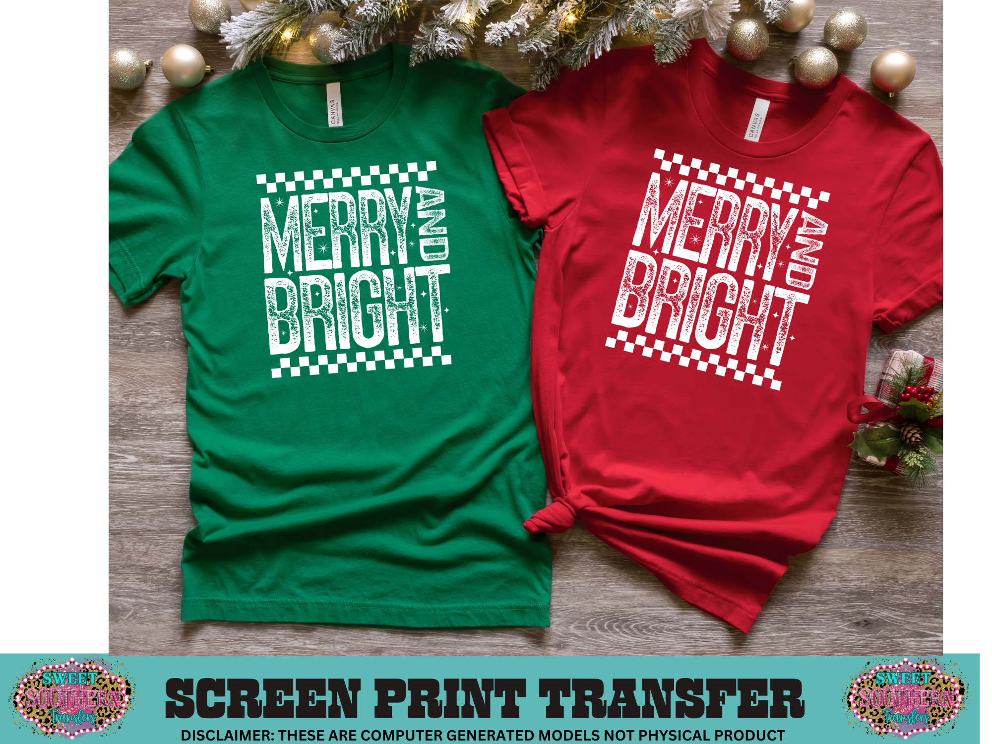 SINGLE COLOR SCREEN PRINT -MERRY AND BRIGHT DISTRESSED