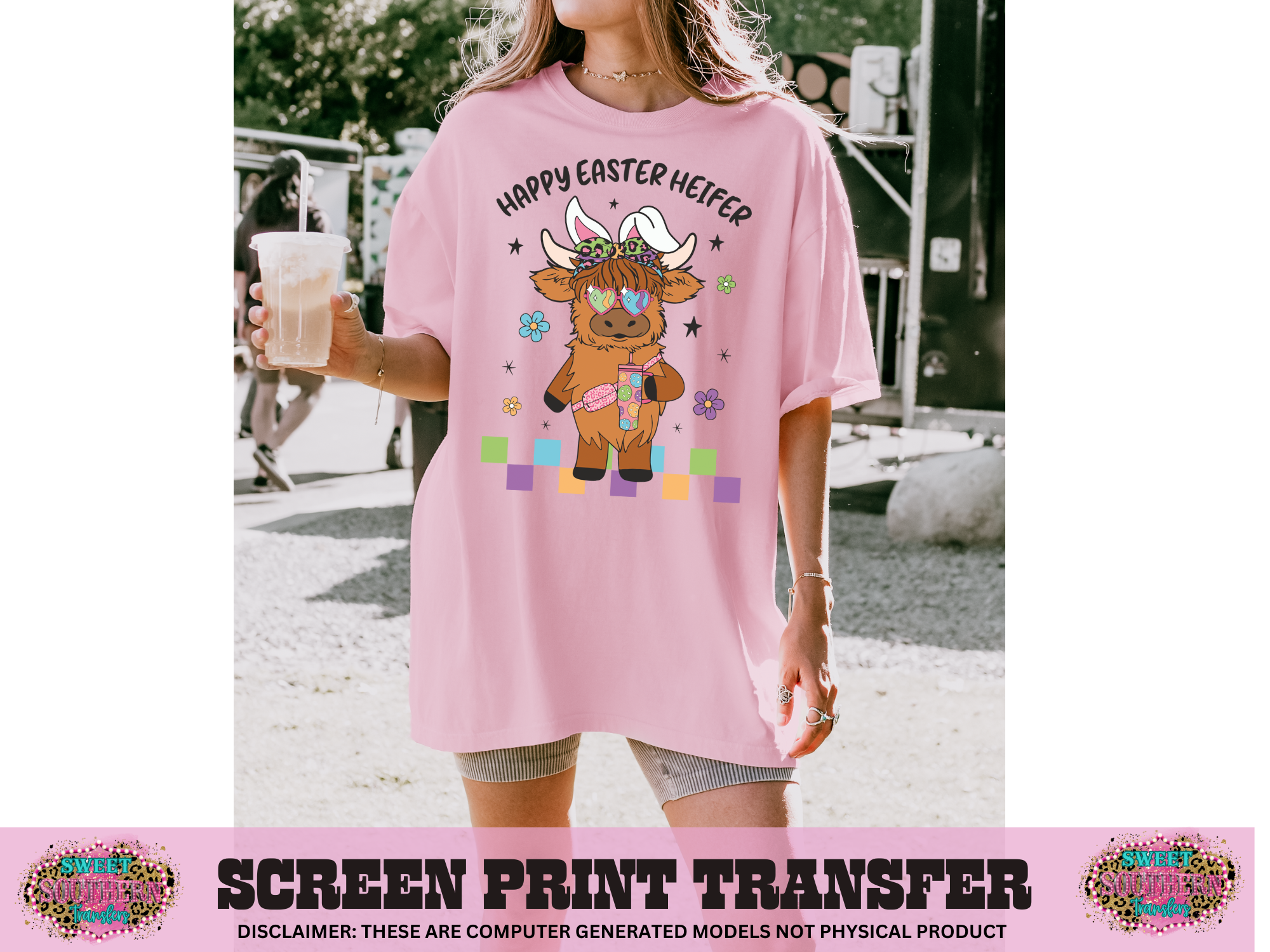 FULL COLOR SCREEN PRINT  - HAPPY EASTER HEIFER