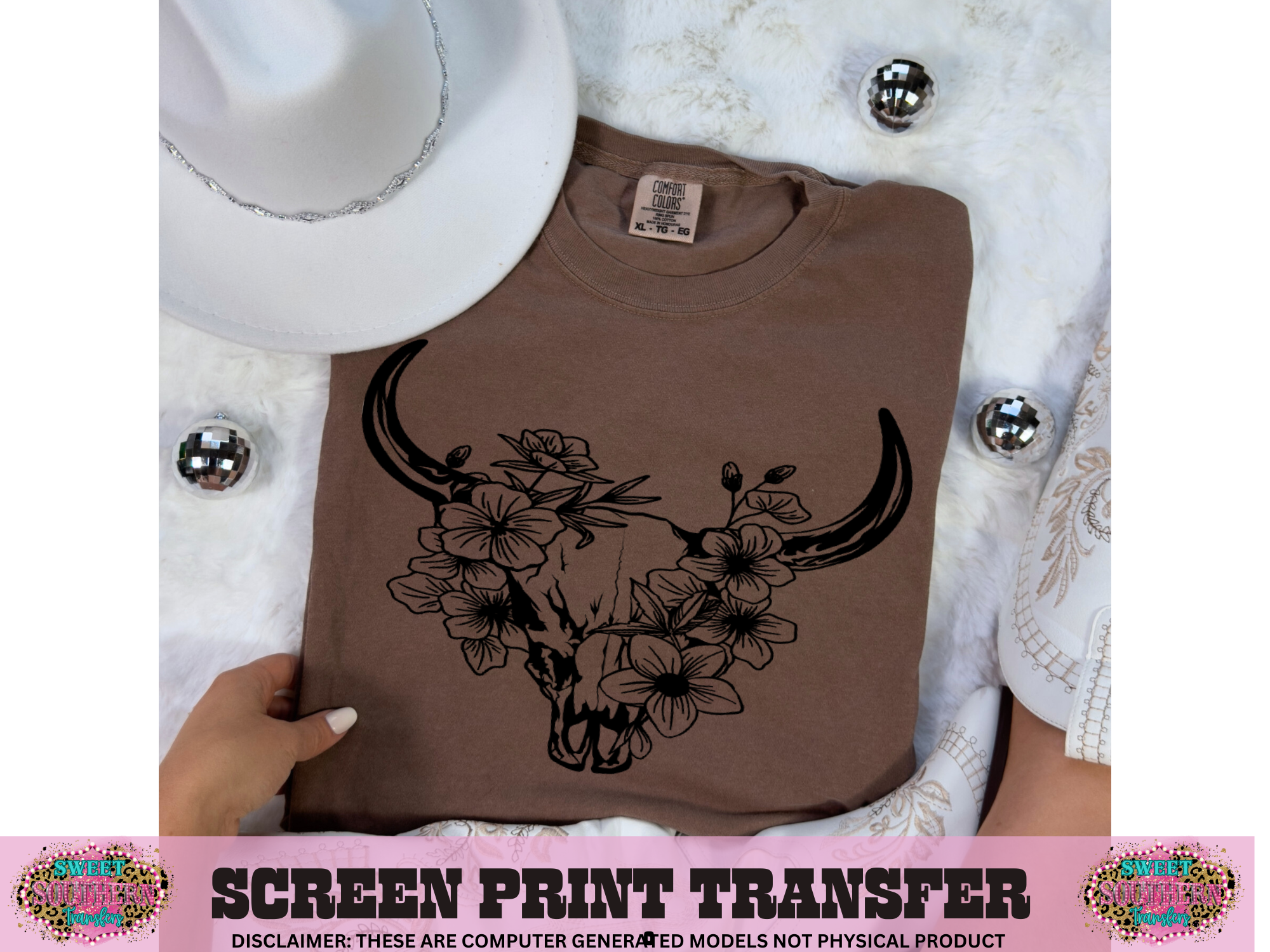 SINGLE COLOR SCREEN PRINT TRANSFER   - FLORAL COW