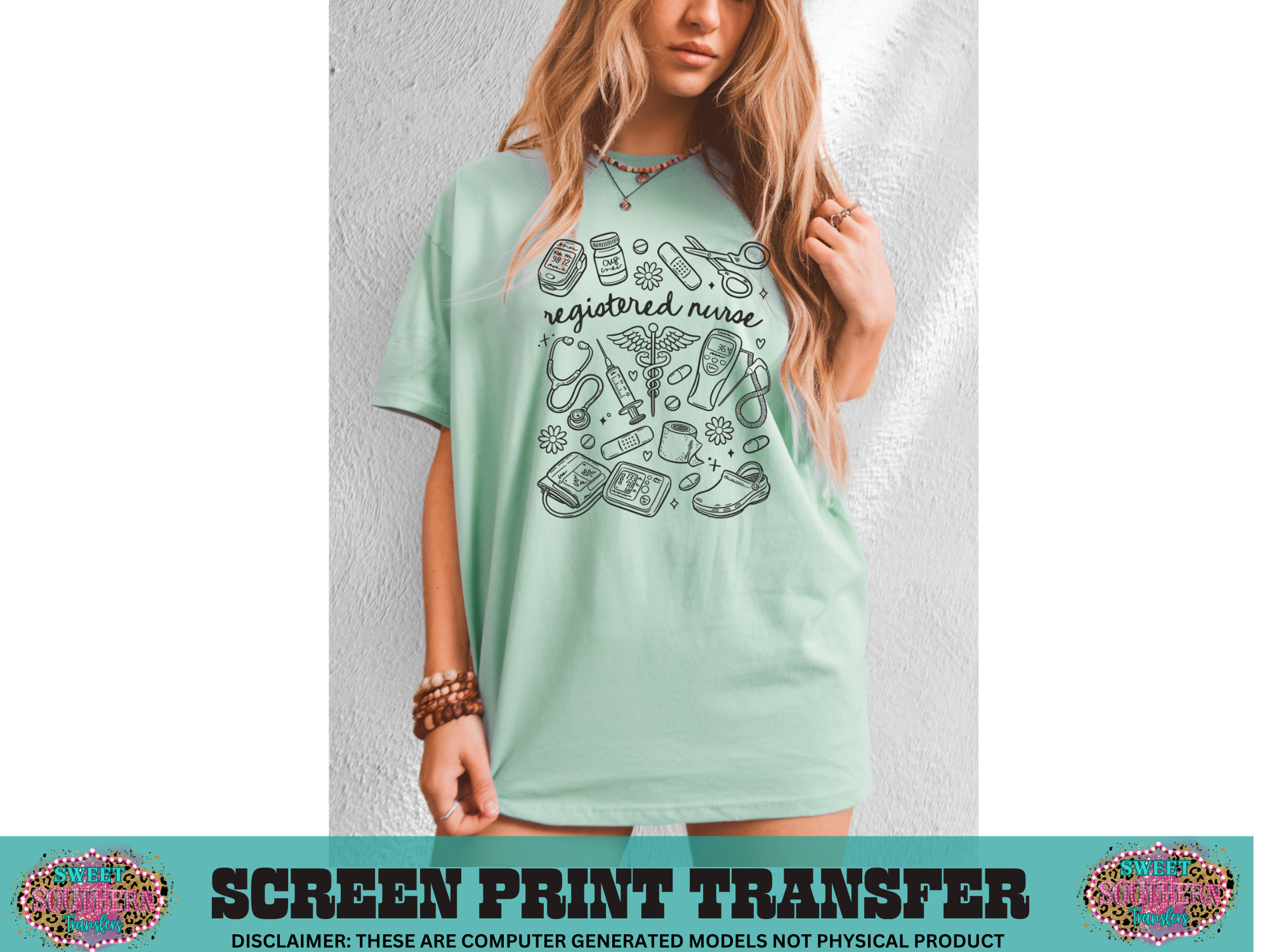 SINGLE COLOR SCREEN PRINT - NURSE SYMBOLS (CHARCOL)