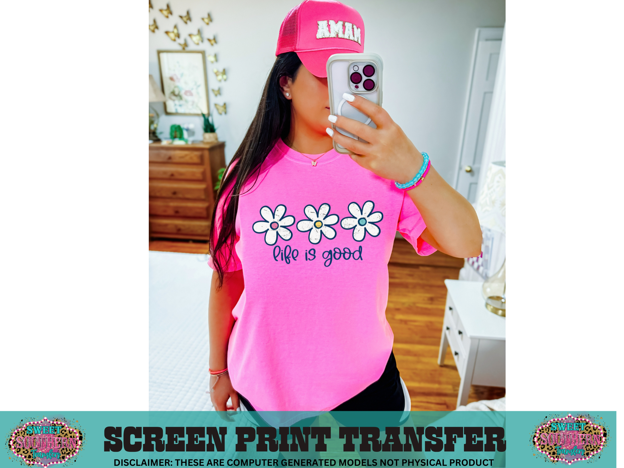 FULL COLOR SCREEN PRINT  -  LIFE IS GOOD 3 DAISYS