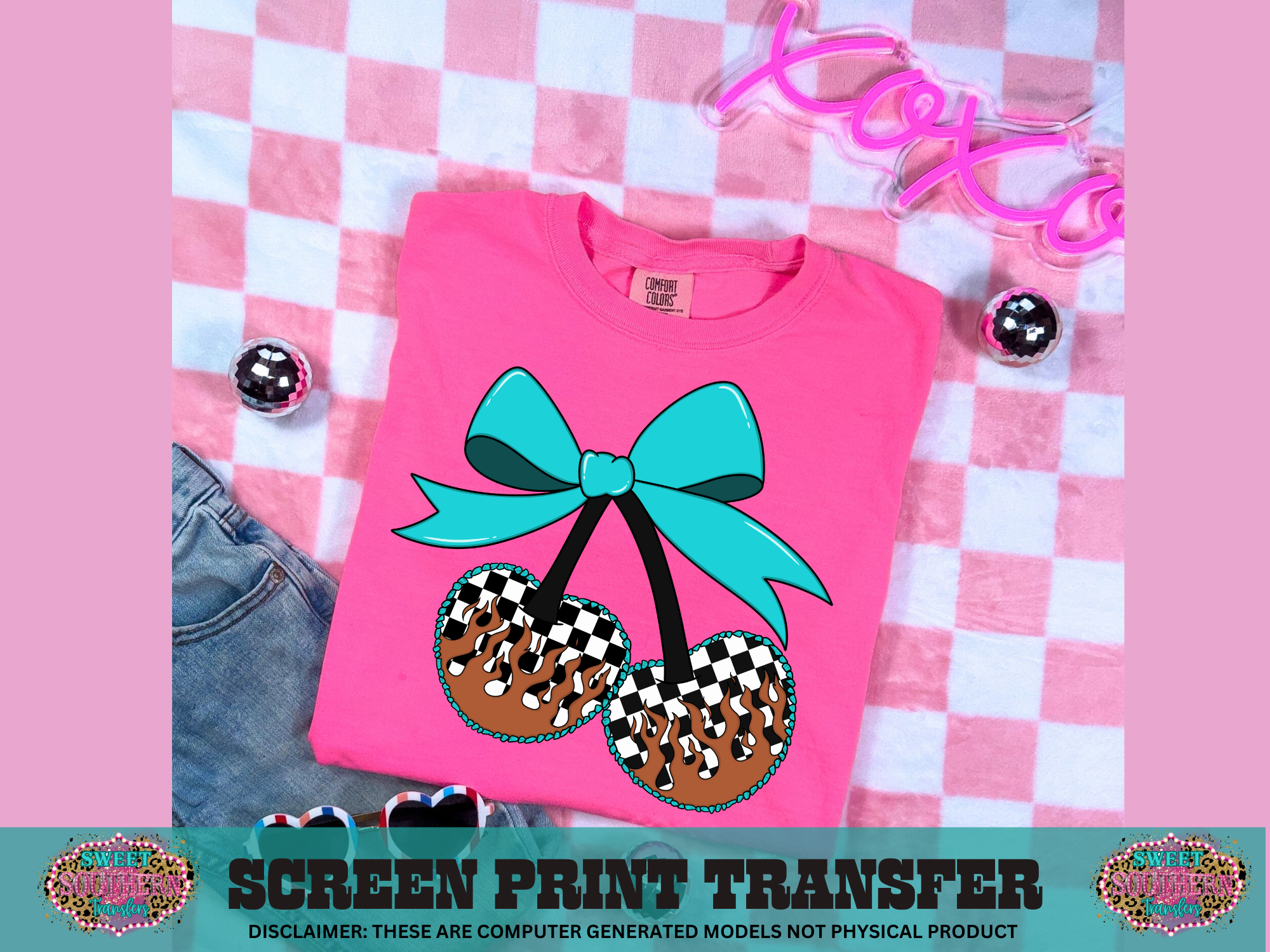 FULL COLOR SCREEN PRINT  - CHERRY CHECKERED