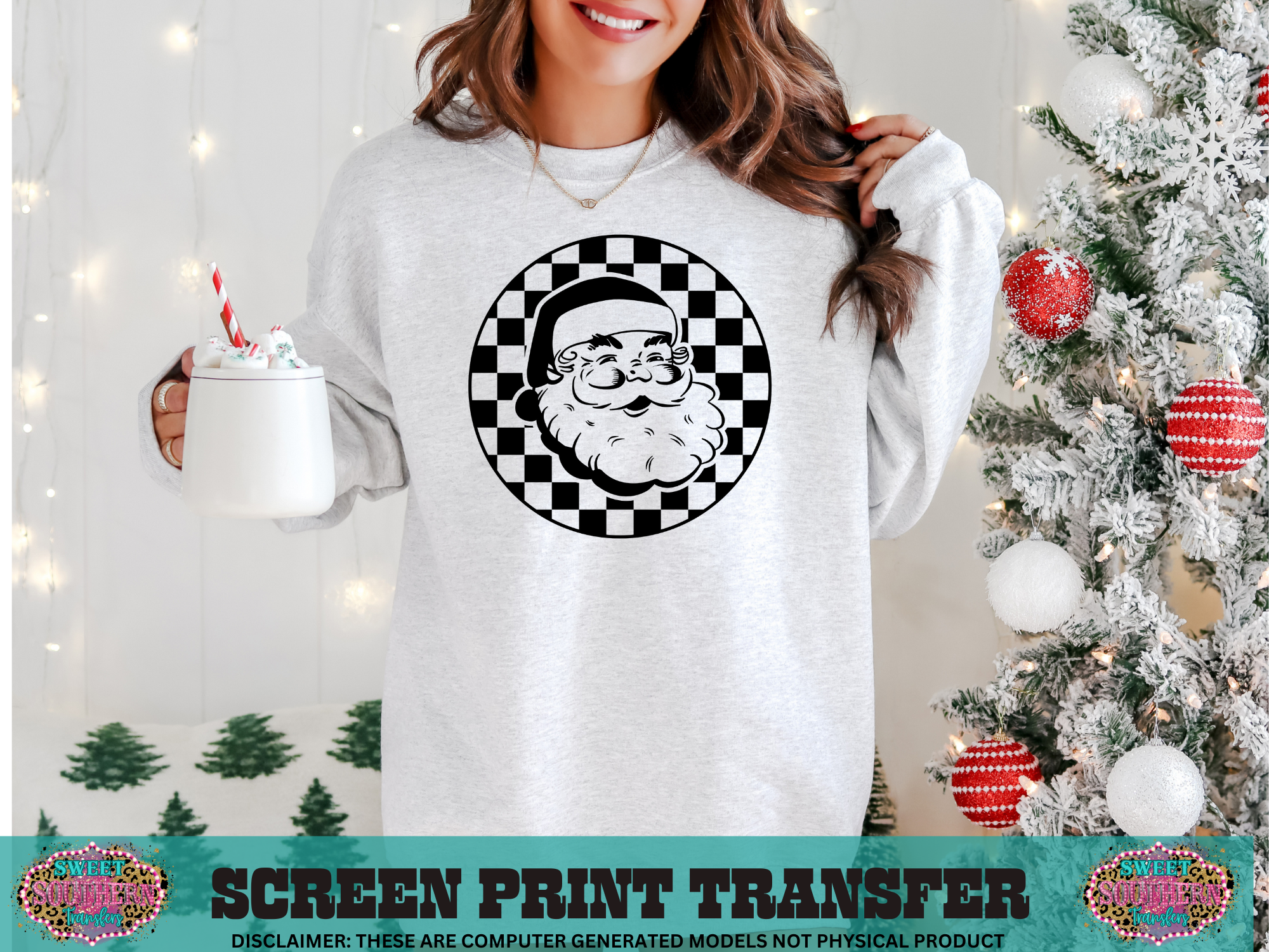 SINGLE COLOR SCREEN PRINT - SANTA CHECKERED