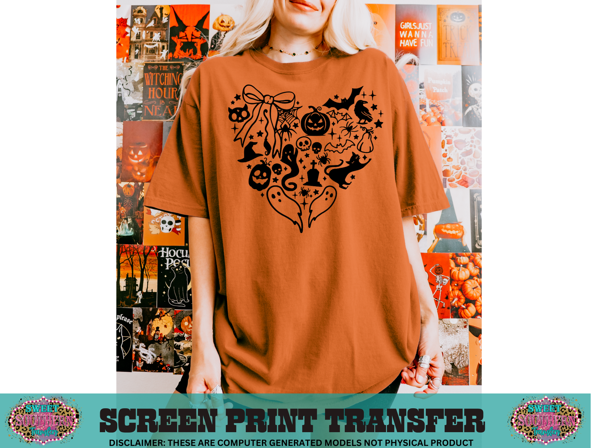 SINGLE COLOR SCREEN PRINT - HEART HALLOWEEN BOWS