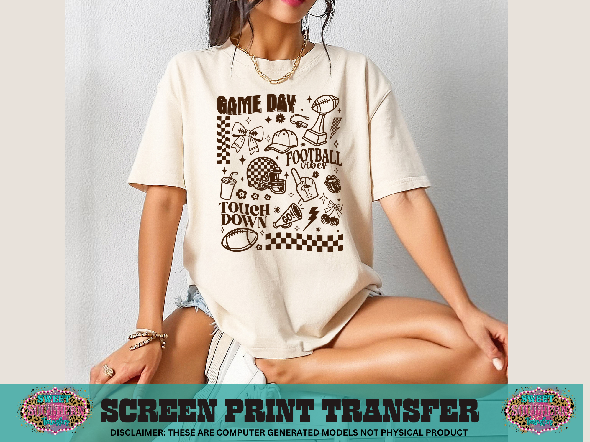 SINGLE COLOR SCREEN PRINT - GAME DAY TOUCH FOWN CHEER FOOTBALL