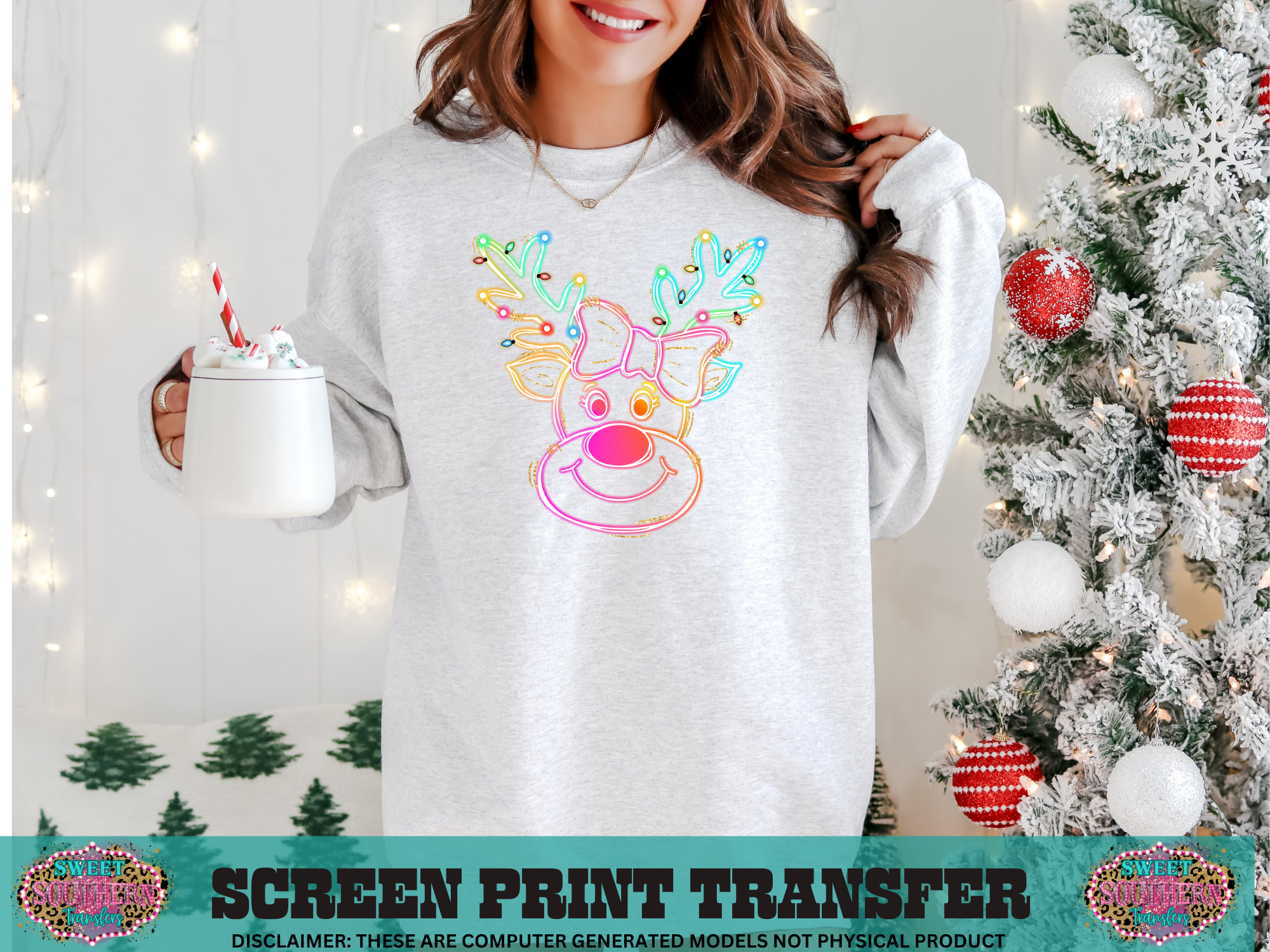 FULL COLOR SCREEN PRINT  -  NEON DEER CHRISTMAS