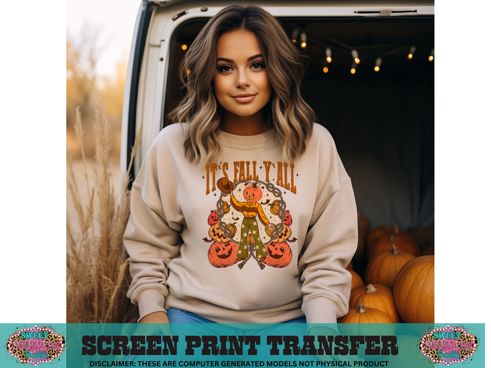 FULL COLOR SCREEN PRINT  -  IT'S FALL YALL COUNTRY PUMPKIN