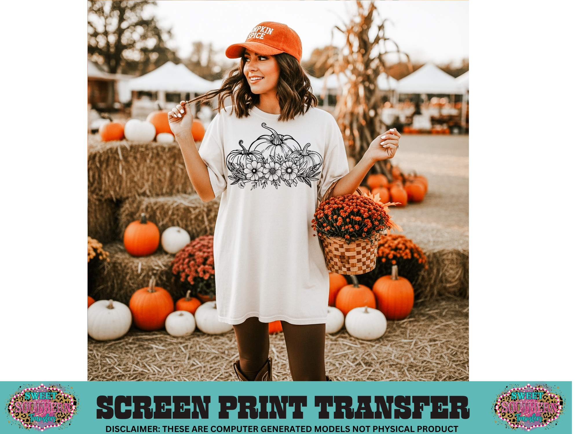 SINGLE COLOR SCREEN PRINT -PUMPKIN FLORAL