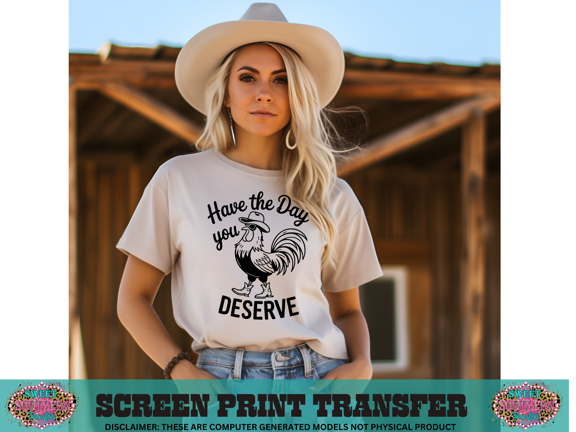 SINGLE COLOR SCREEN PRINT - HAVE THE DAY YOU DESERVE CHICKEN
