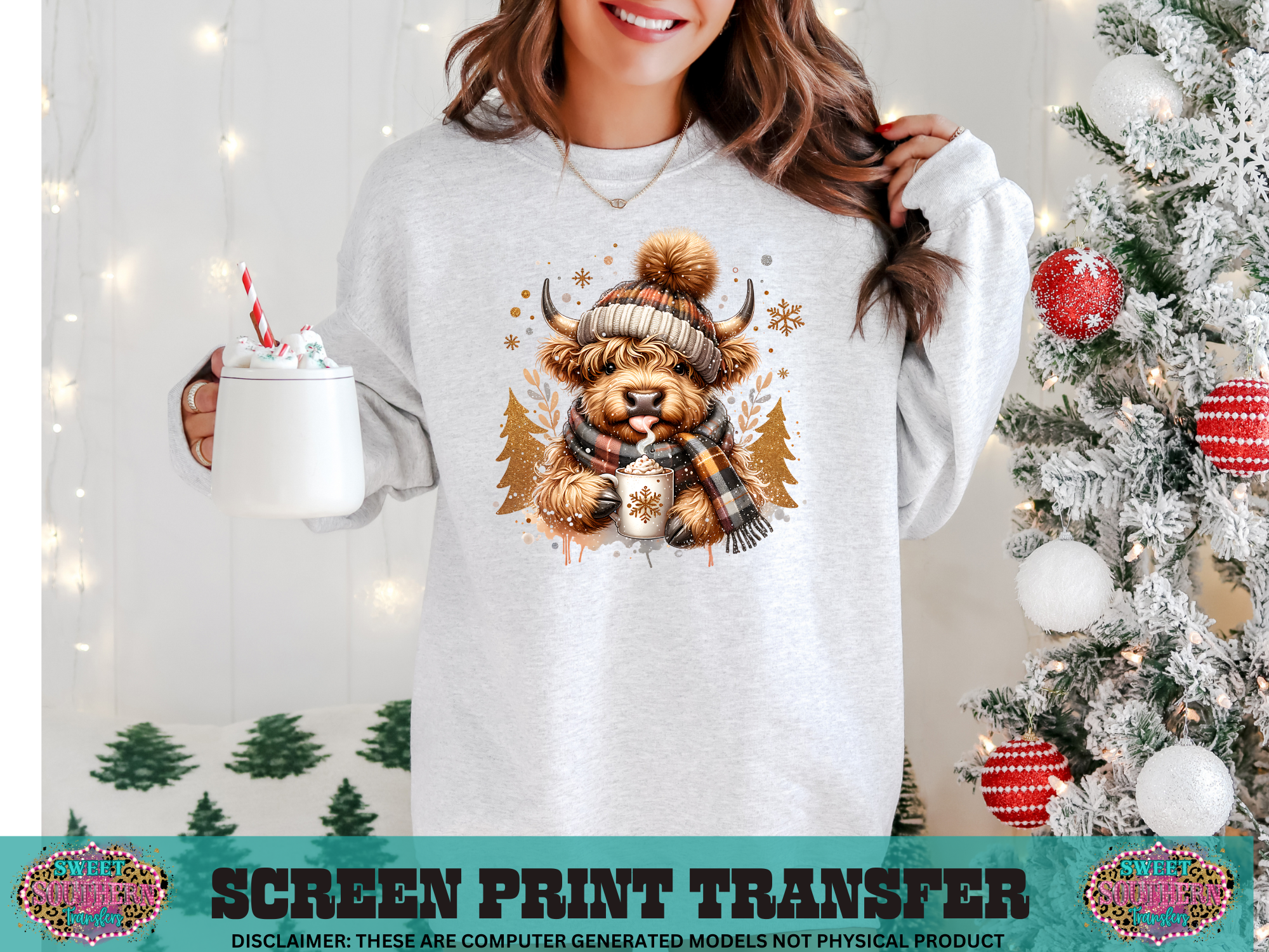 FULL COLOR SCREEN PRINT  - CHRISTMAS COW GOLD