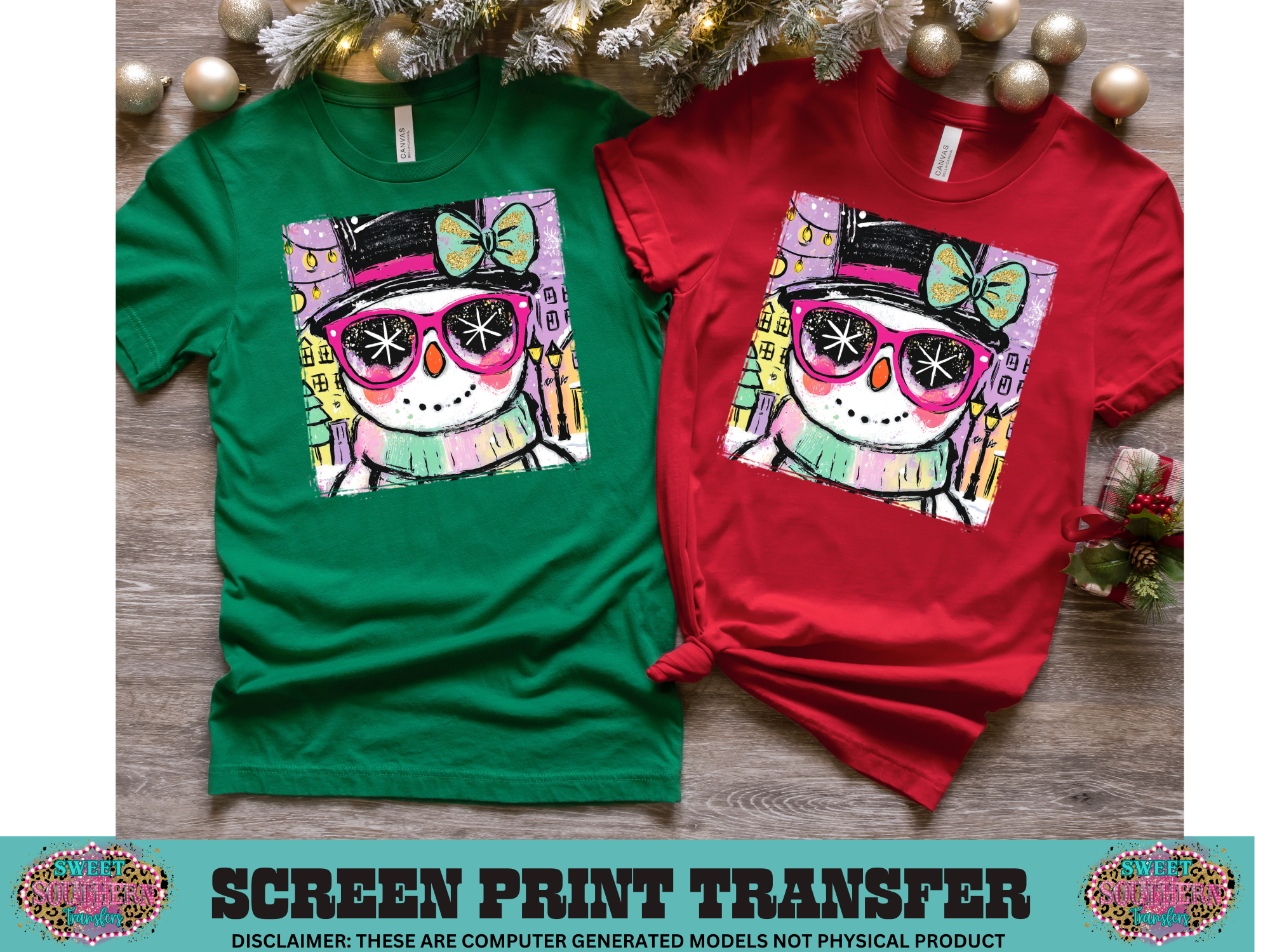 FULL COLOR SCREEN PRINT  - COLORFUL SNOWMAN PURPLE