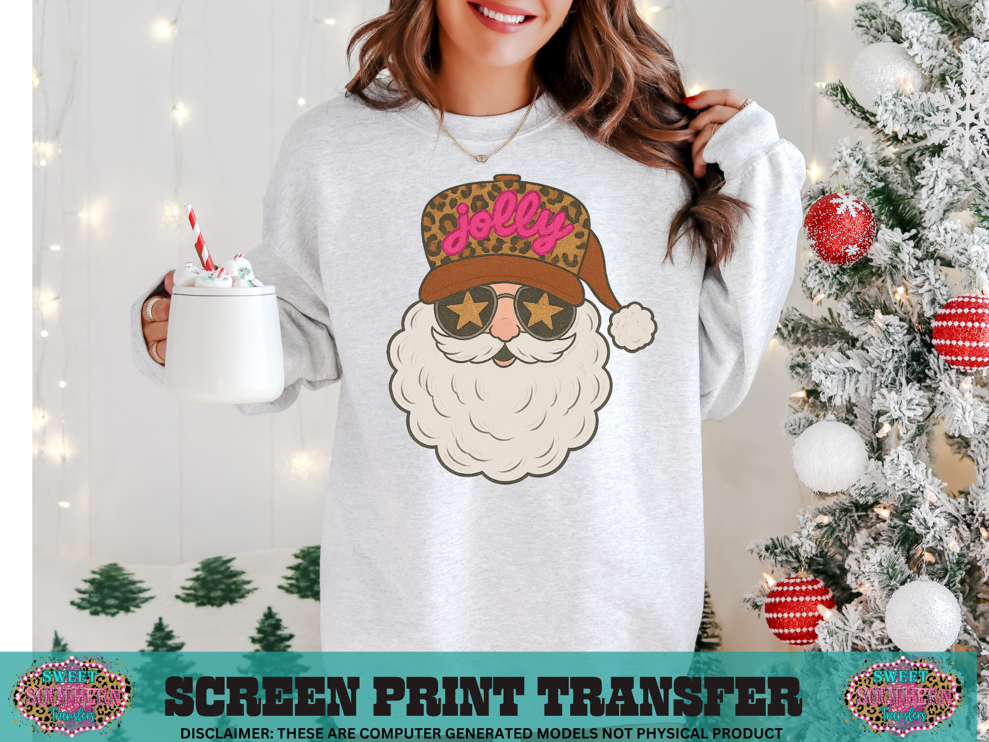 FULL COLOR SCREEN PRINT  - JOLLY SANTA HAT