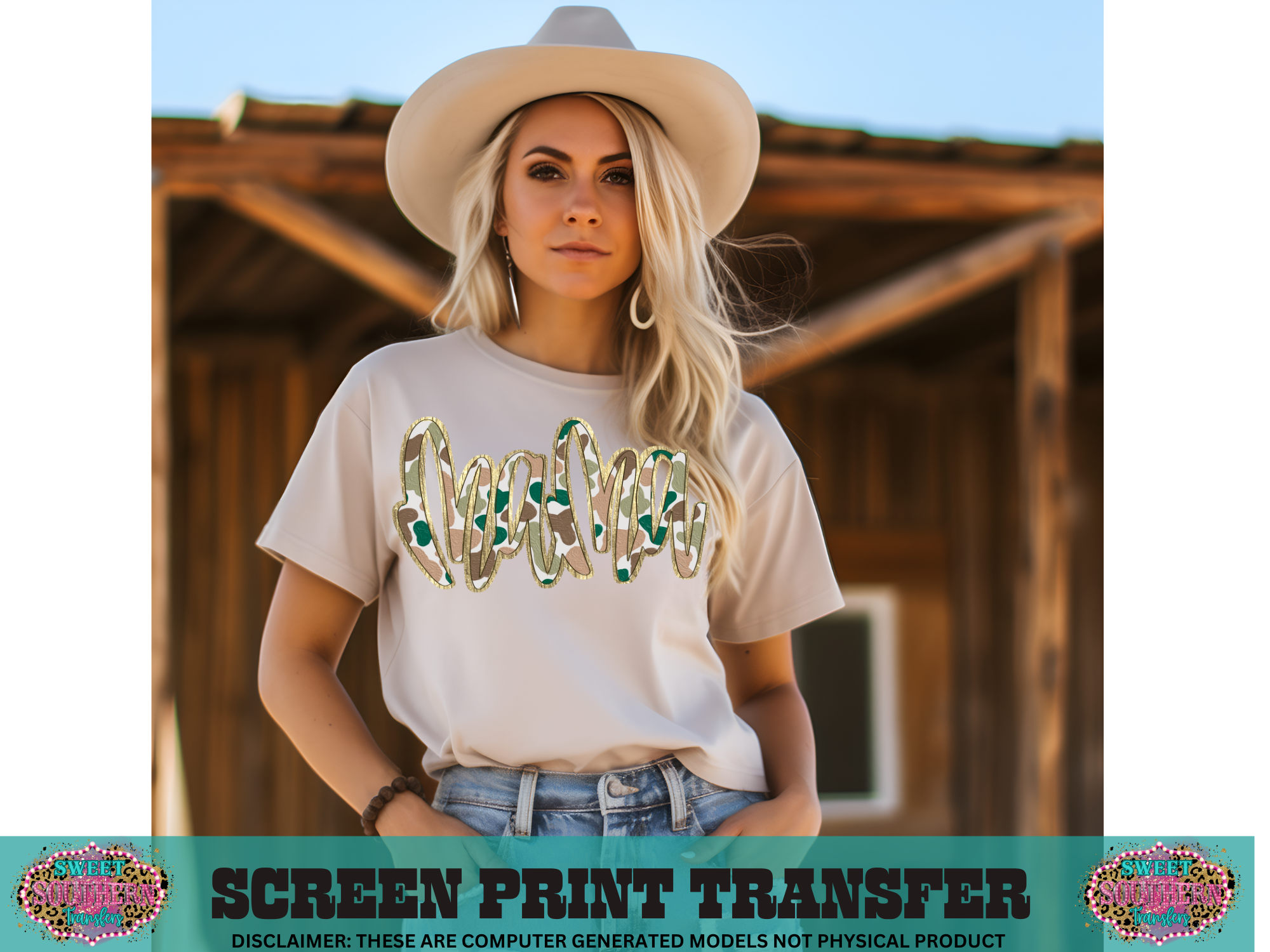 FULL COLOR SCREEN PRINT  - MAMA CAMO GLITTER