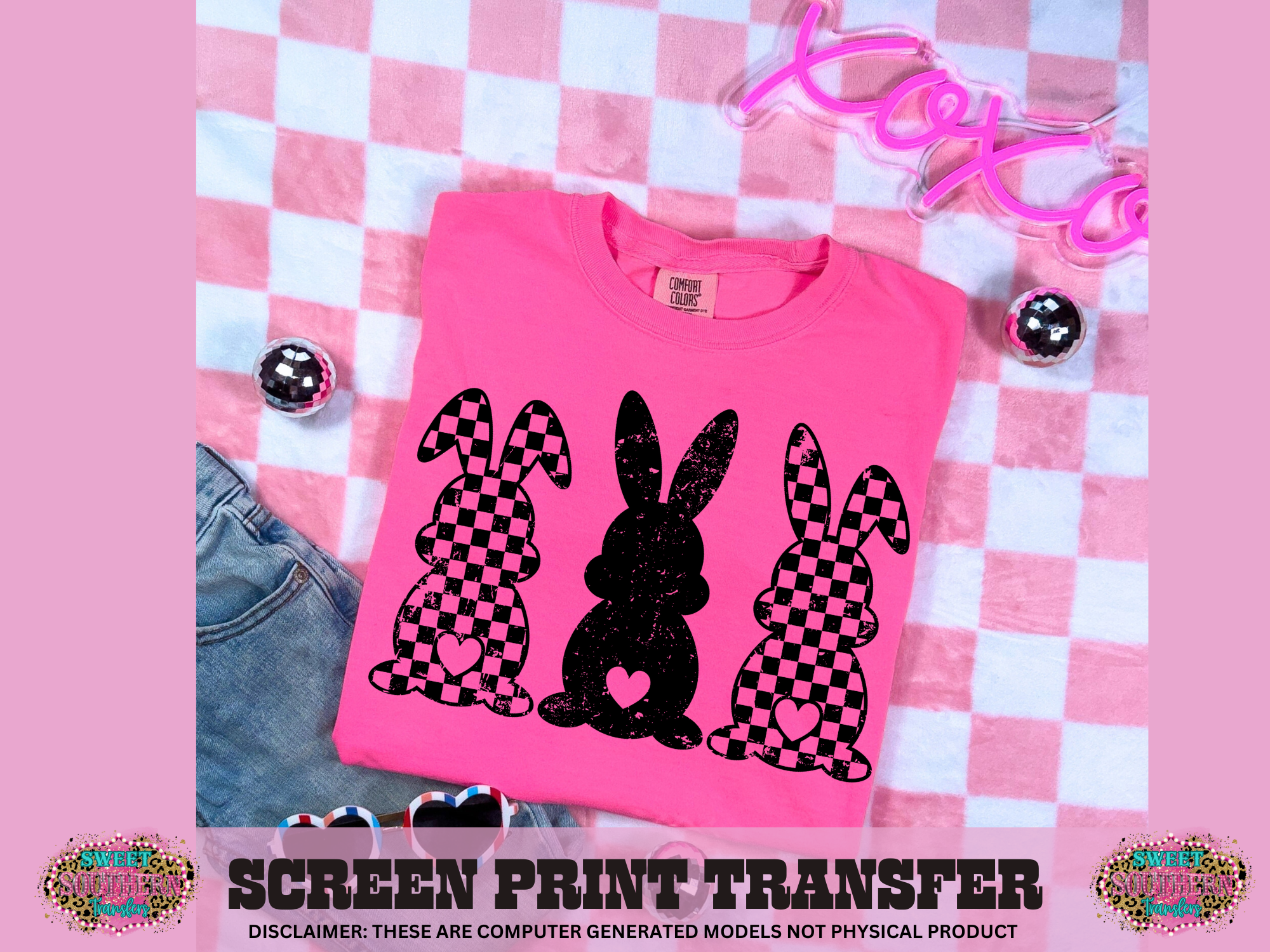 SINGLE COLOR SCREEN PRINT - 3 EASTER CHECKERED
