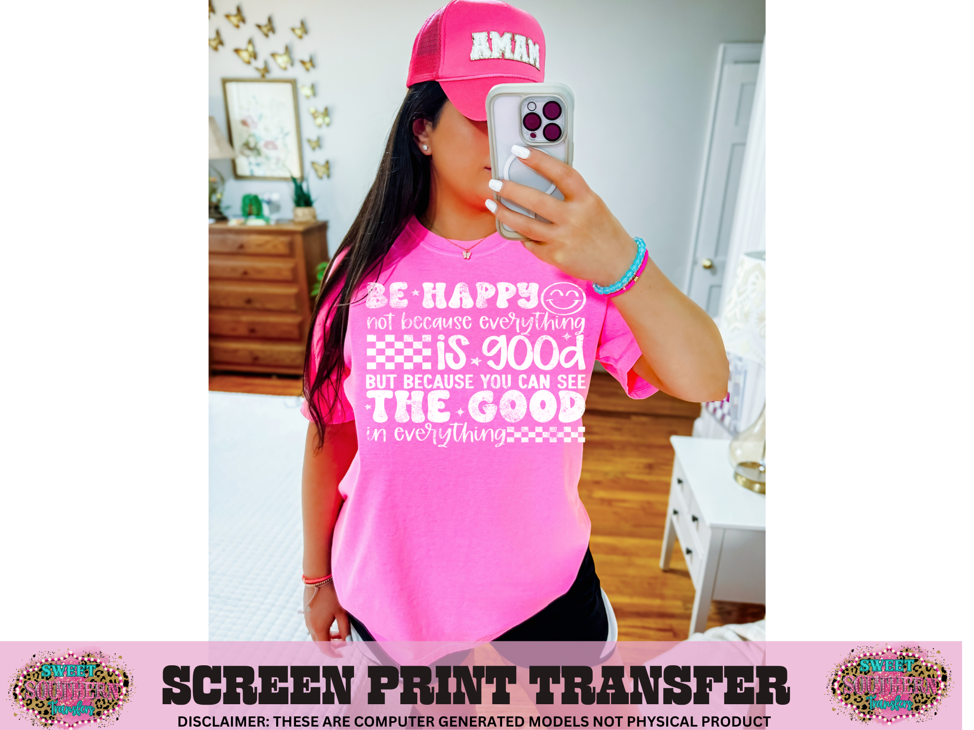 SINGLE COLOR SCREEN PRINT TRANSFER   - BE HAPPY