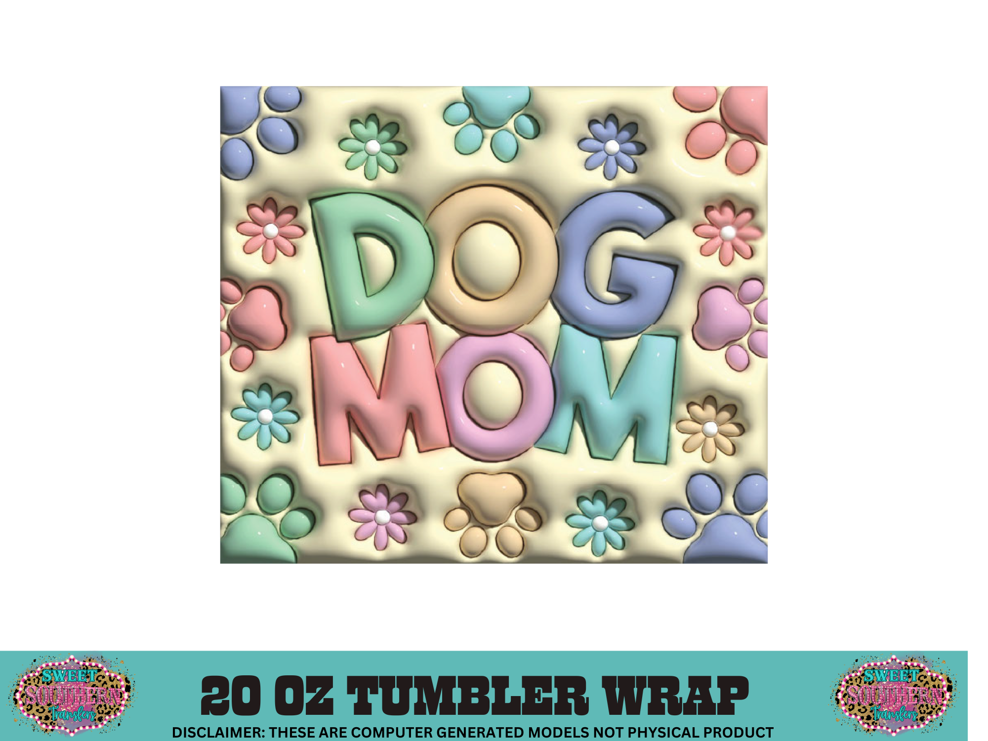 20 OZ SUBLIMATION TUMBLER WRAP - DOG MOM PUFF