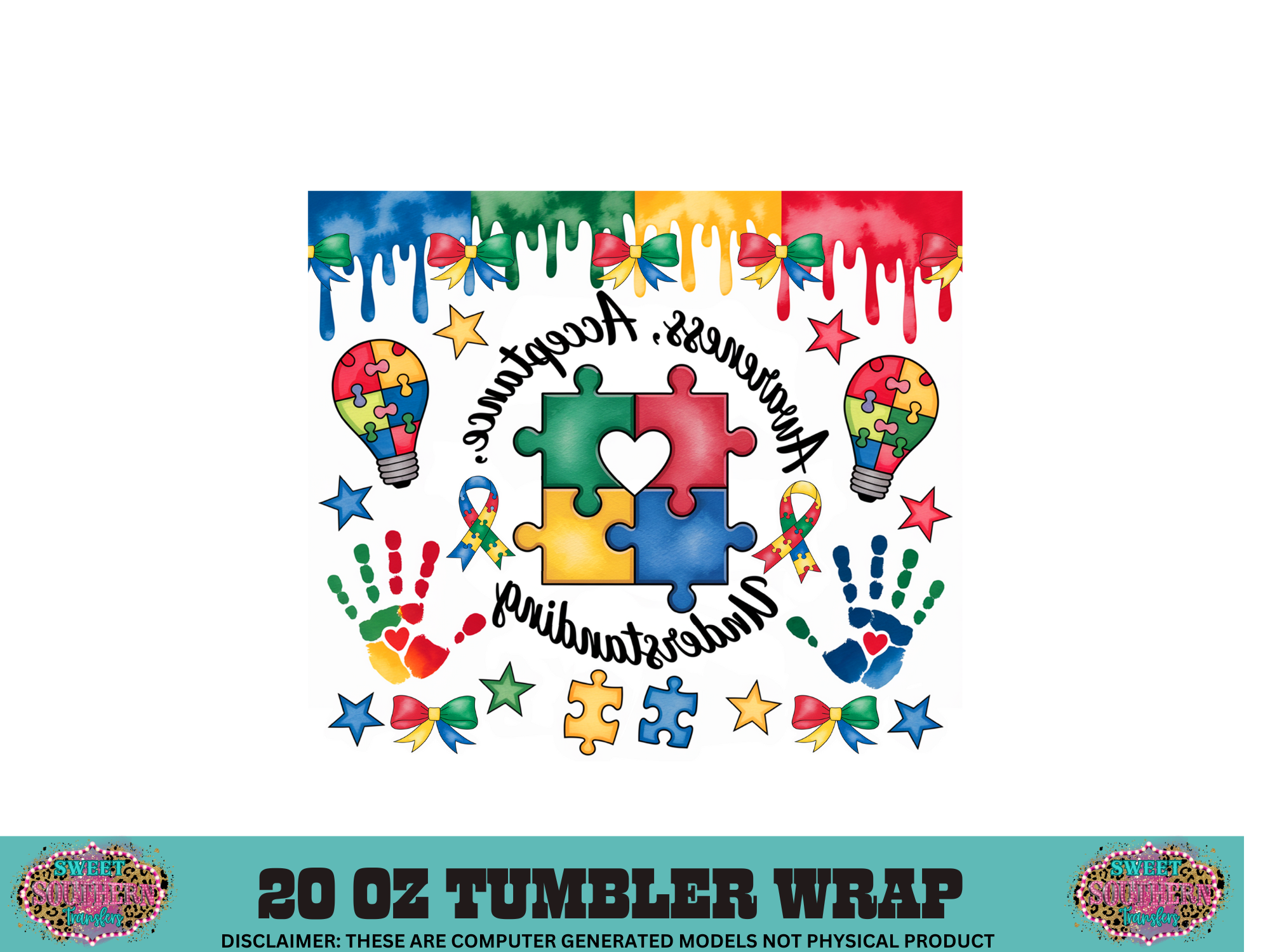 20 OZ SUBLIMATION TUMBLER WRAP - AUTISM