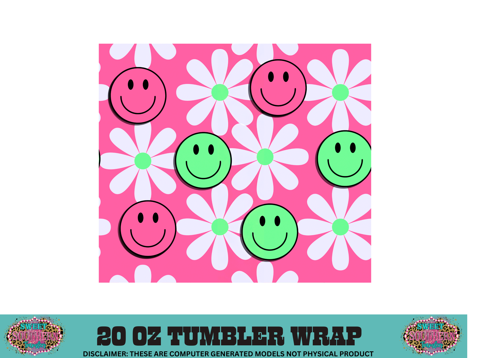 20 OZ SUBLIMATION TUMBLER WRAP - SMILEY DAISIES