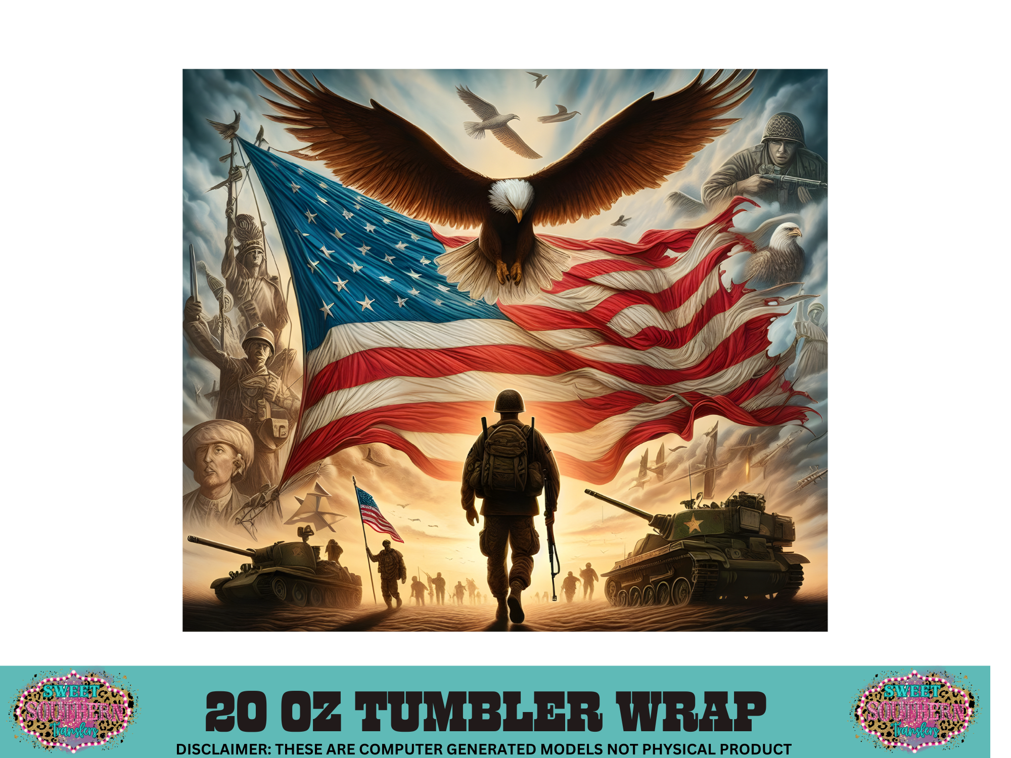 20 OZ SUBLIMATION TUMBLER WRAP - SOLIDER FLAG