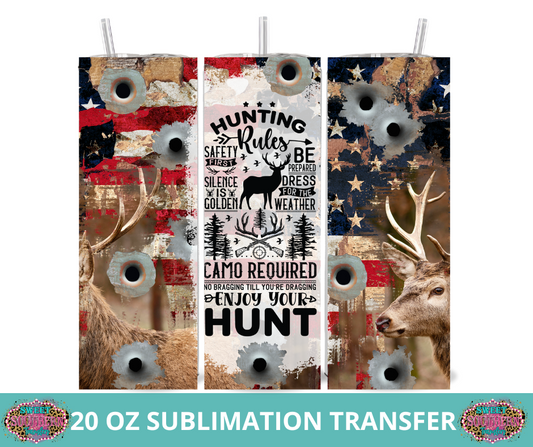 20 OZ SUBLIMATION TUMBLER WRAP -  HUNTING RULES