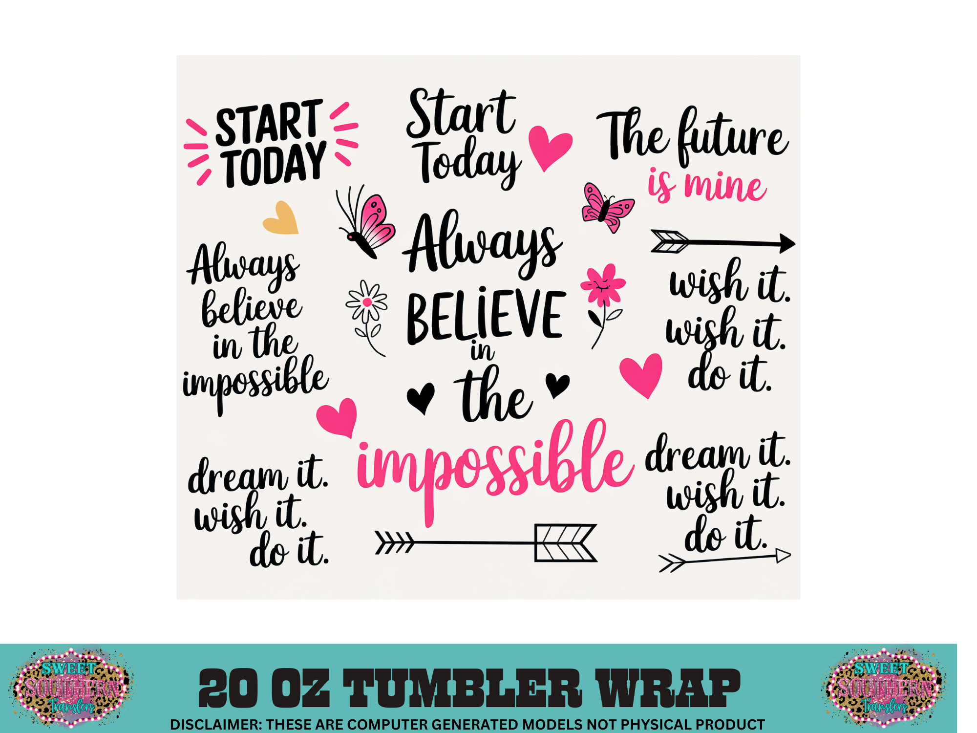 20 OZ SUBLIMATION TUMBLER WRAP - MOTIVATIONAL QUOTES