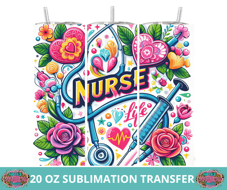 20 OZ SUBLIMATION TUMBLER WRAP -  NURSE LIFE