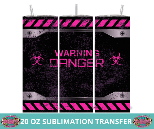 20 OZ SUBLIMATION TUMBLER WRAP -  PINK WARNING